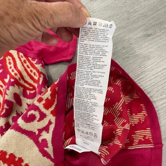 Weekend Max Mara Women Large Fuchsia Cashmere Print Sweater Silk Blend Shirt New - Picture 8 of 12